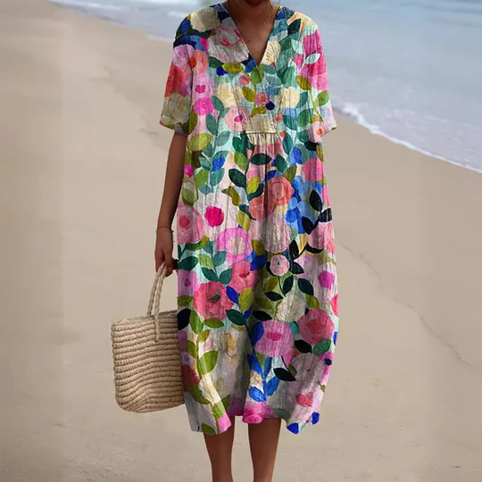 Levoire | Robe Midi Légère En Coton Impression Printemps & Été Multicolore 2