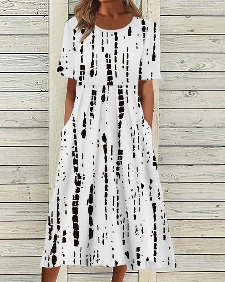 Levoire | Robe à manches courtes imprimée avec encolure ronde Noir