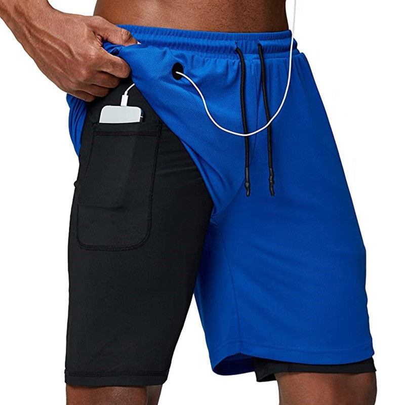 Levoire | Double couche short de course Incl. poche pour téléphone & fente Bleu