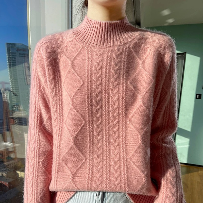 Levoire | Veste en cachemire pour femmes, design tricoté avec col haut, doux et élégant Rosa