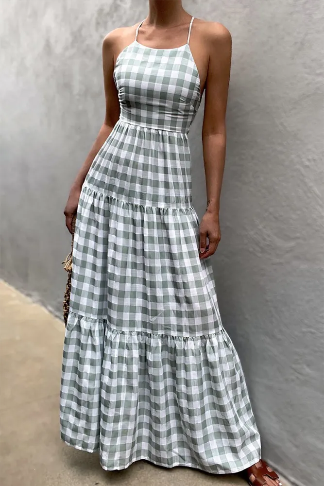 Levoire | Robe dos-nu décontractée avec french à carreaux pour les vacances Vert