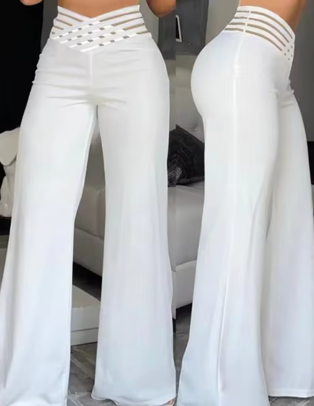 Levoire | Pantalon Évasé Taille Haute Avec Jambe Croisée Blanc