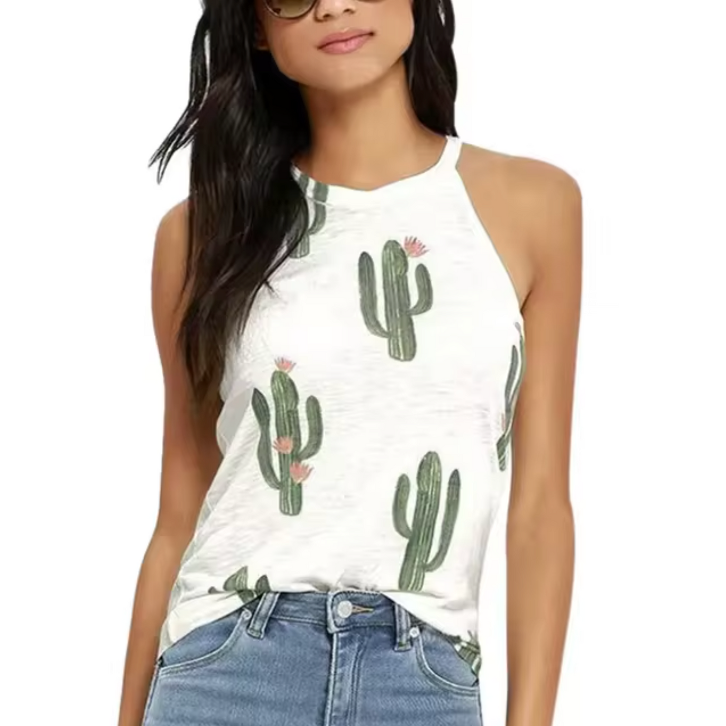 Levoire | T-Shirt Sans Manches Avec Impression De Cactus Blanc