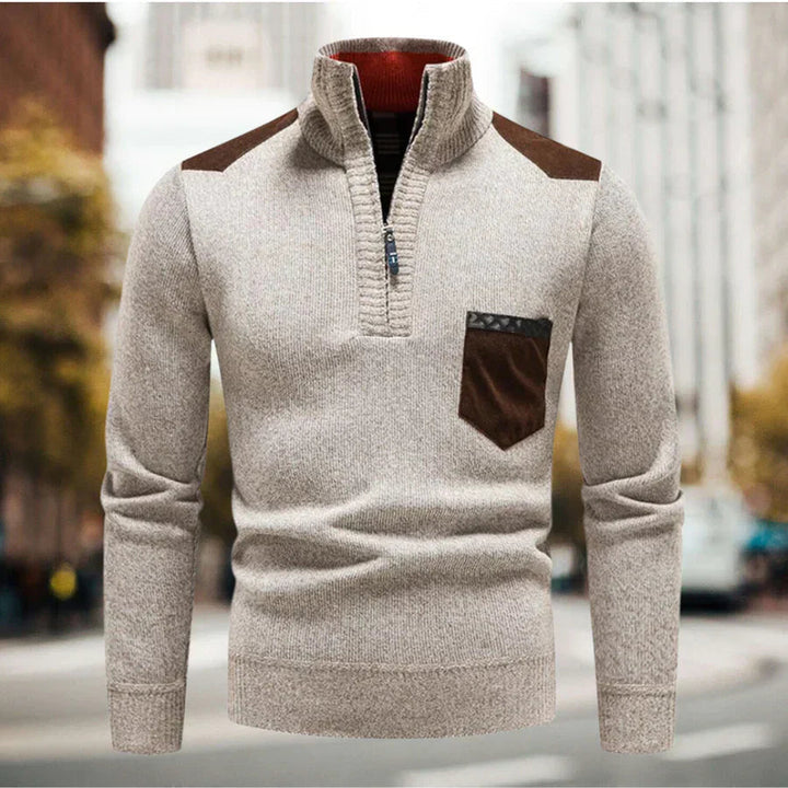 Levoire | Pull Homme Avec Col Montant Et Demi-Zip Beige