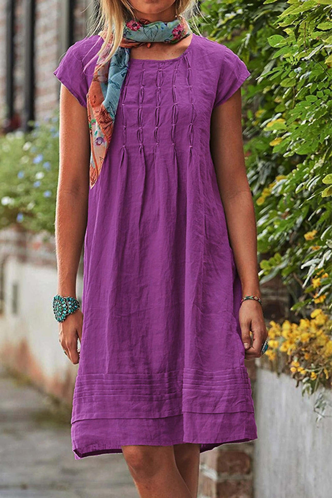 Levoire | Robe d'été unie pour femmes en coton léger avec col rond Lilas
