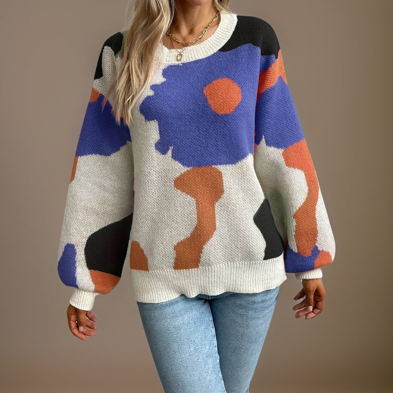 Levoire | Pull Long Manches Femmes Blanc avec Bleu