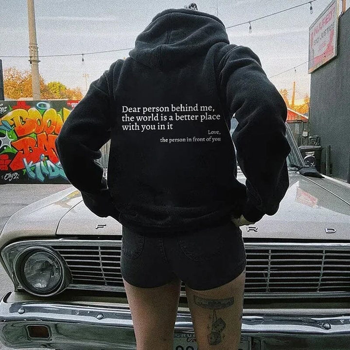 "Hoodie Cher Personne Derrière Moi" Noir