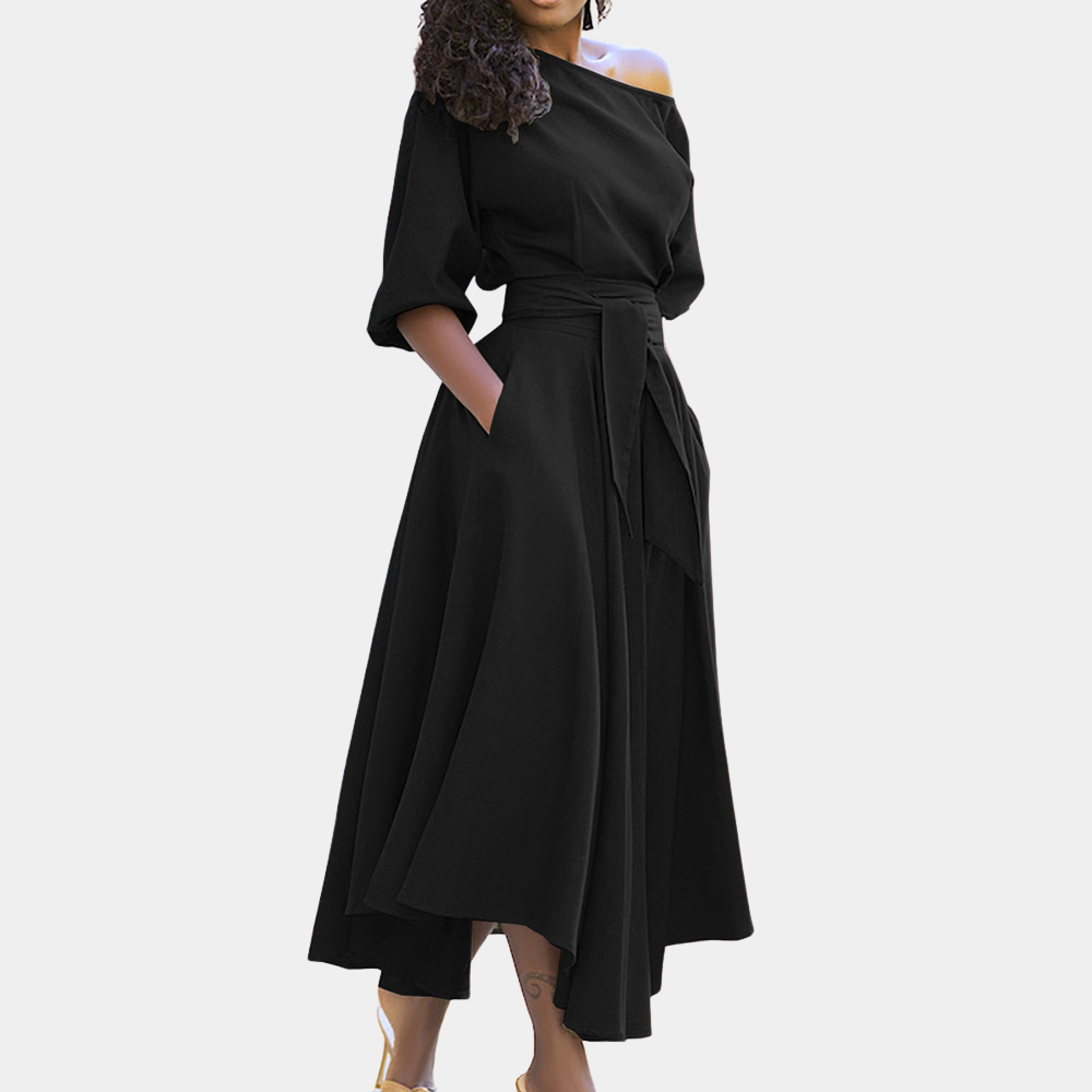 Levoire | Robe pour femmes asymétrique confortable avec ceinture à la taille Noir