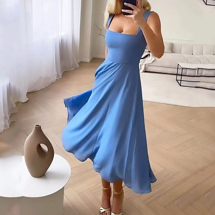 Levoire femme, élégante, sans manches, robes unies Bleu