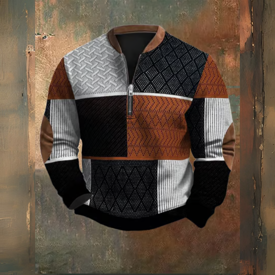 Levoire | Pull Rétro Western Avec Col Zippé Et Imprimé Texturé Rot
