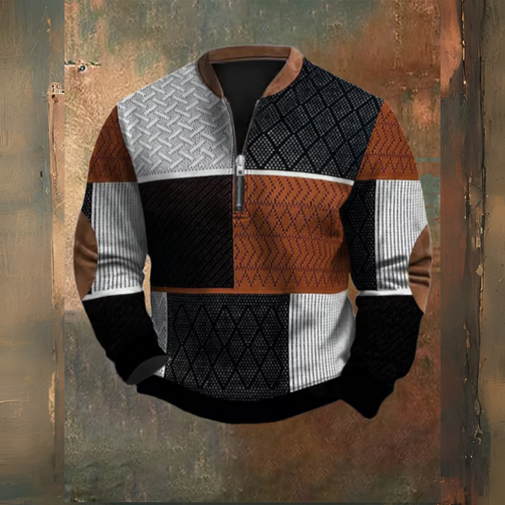 Levoire | Pull Rétro Western Avec Col Zippé Et Imprimé Texturé Rot