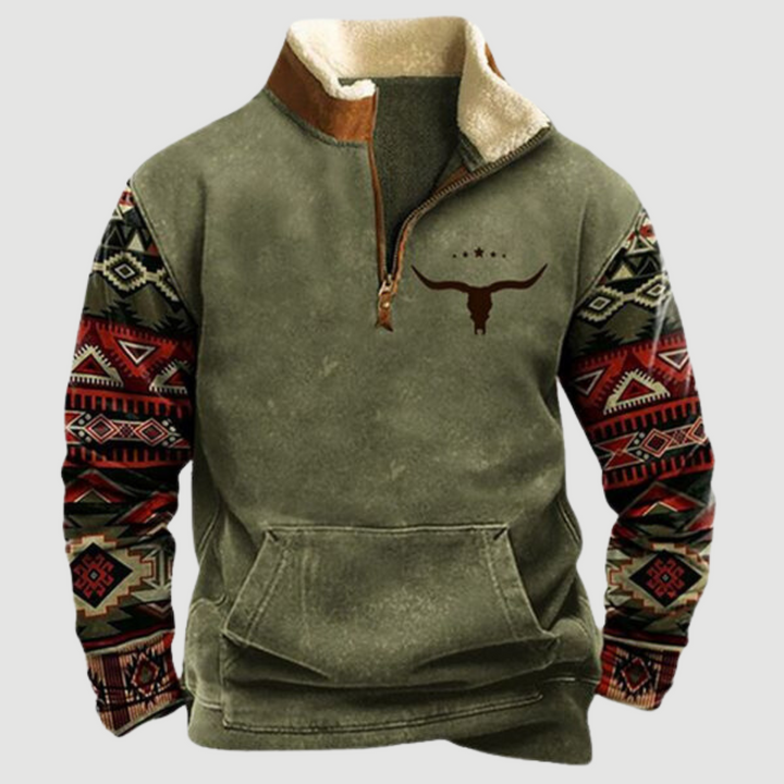 Levoire | Pull Homme Douillet Olive avec silhouette de taureau