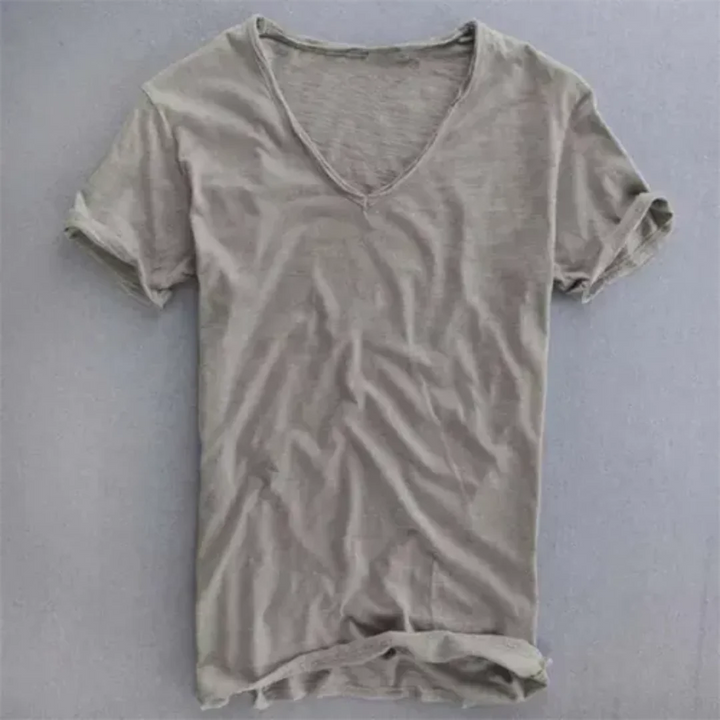 Levoire | T-shirt à manches courtes et décolleté en V décontracté Gris