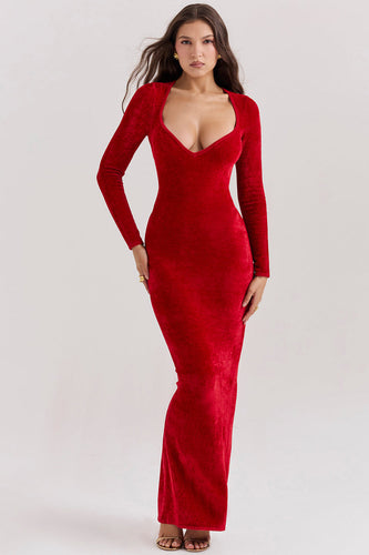 Levoire | Robe De Soirée Longue Avec Manches Longues Et Décolleté Plongeant