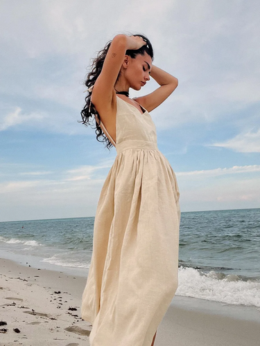 Levoire | Vestido de playa de algodón/lino : estilo vintage