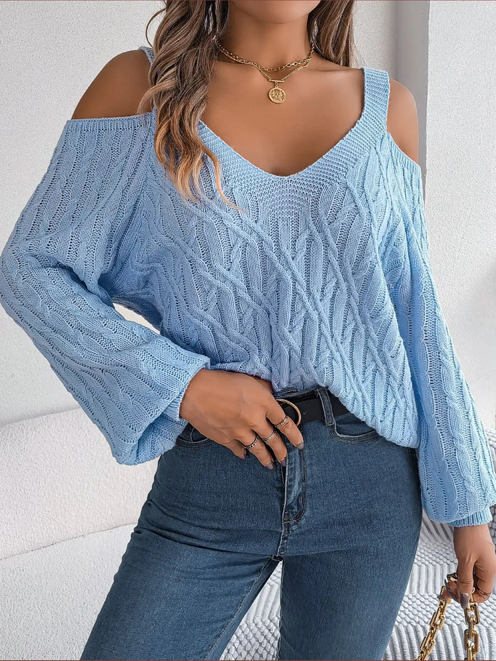 Levoire | Pull en cable Femme Épaules, Manches Longues, Coupe Décontractée Bleu