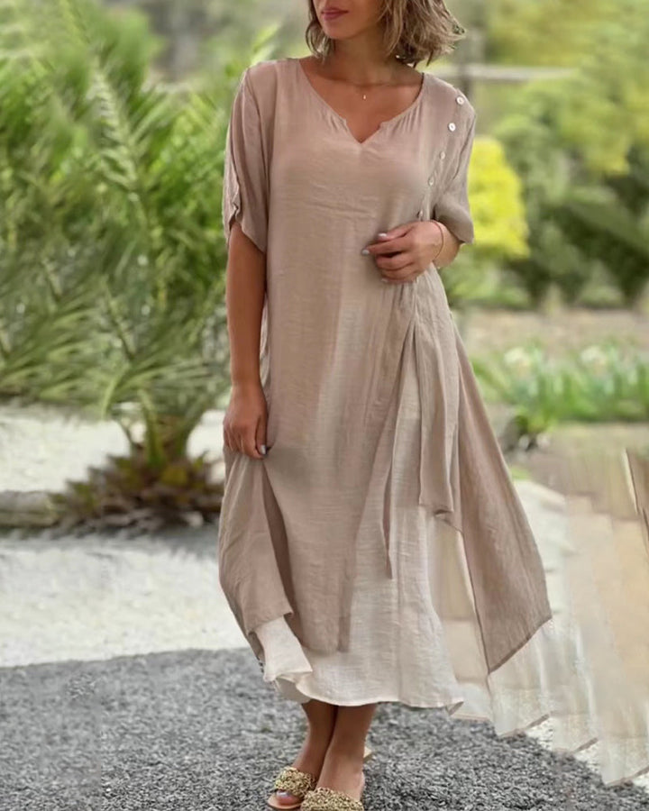 Levoire | Robe courte à manches courtes asymétrique Khaki