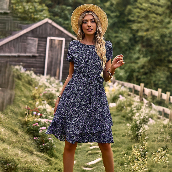 Levoire | Motif Floral Et Ceinture Pour Un Look Aéré Et Élégant Bleu Fonce