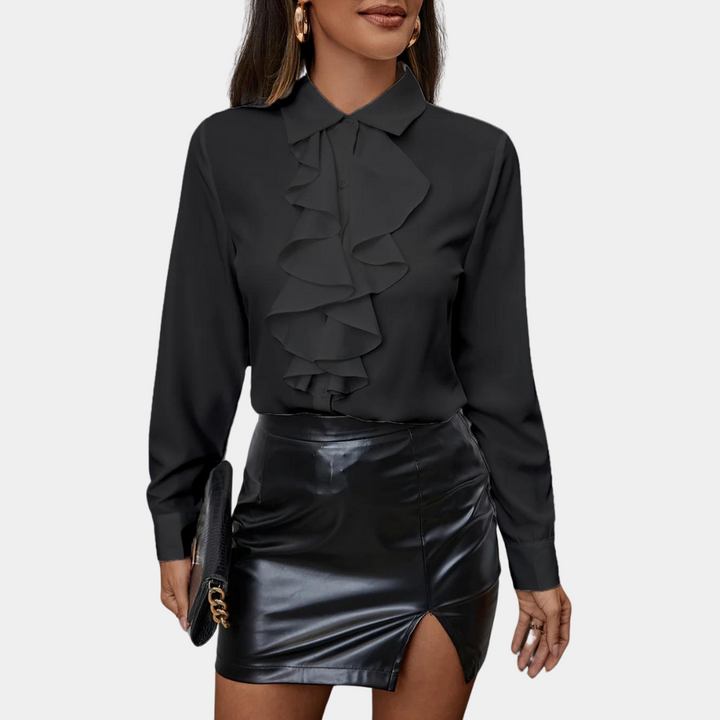 Levoire | Blouse élégante pour femmes avec volants Style chemise chic femmes Noir