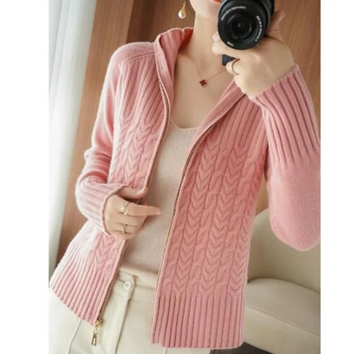 Levoire | Gilet Femme avec Fermeture Éclair et Textures en Câble Rosa