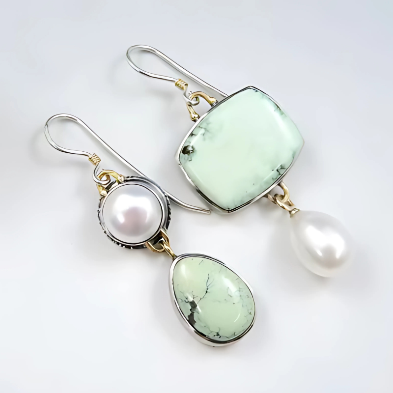 Levoire | Boucles D'Oreilles Avec Perles Vertes Et Blanches