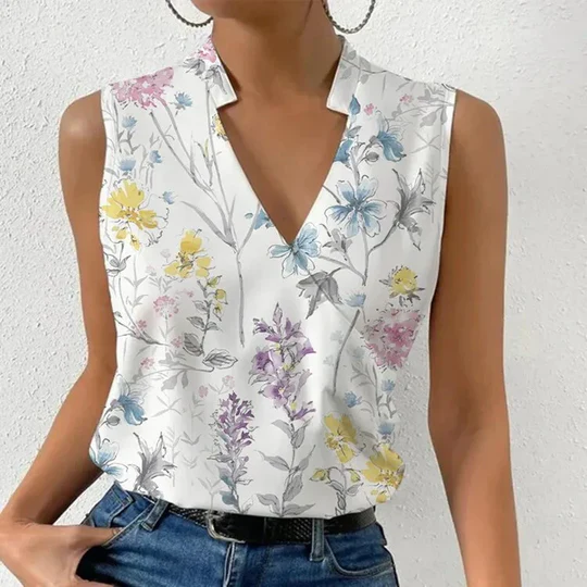 Levoire | Élégante Blouse Sans Manches Pour Femmes Fleurs 1
