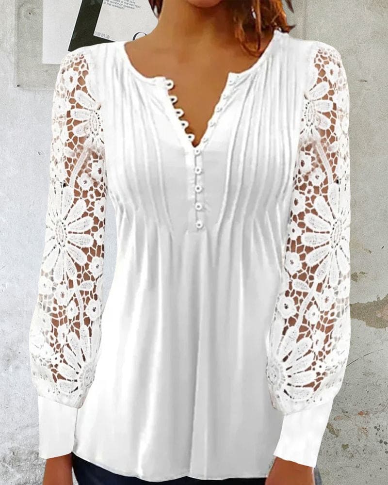 Levoire | Blouse En Dentelle À Manches Longues Et Décolleté En V