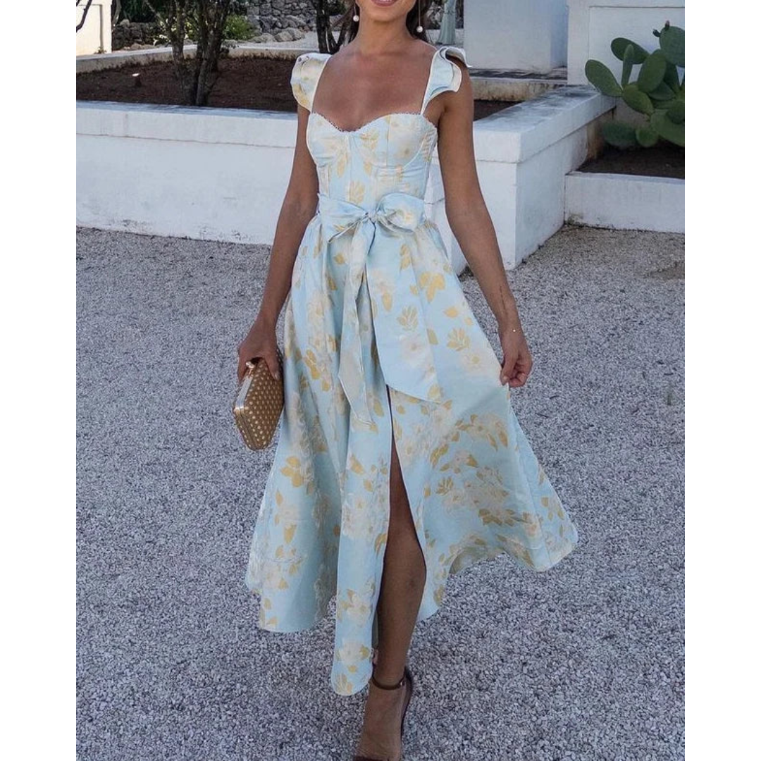 Levoire | Robe D'Invitée De Mariage Pour Femme Avec Nœud Papillon À La Taille - Midi Blanc