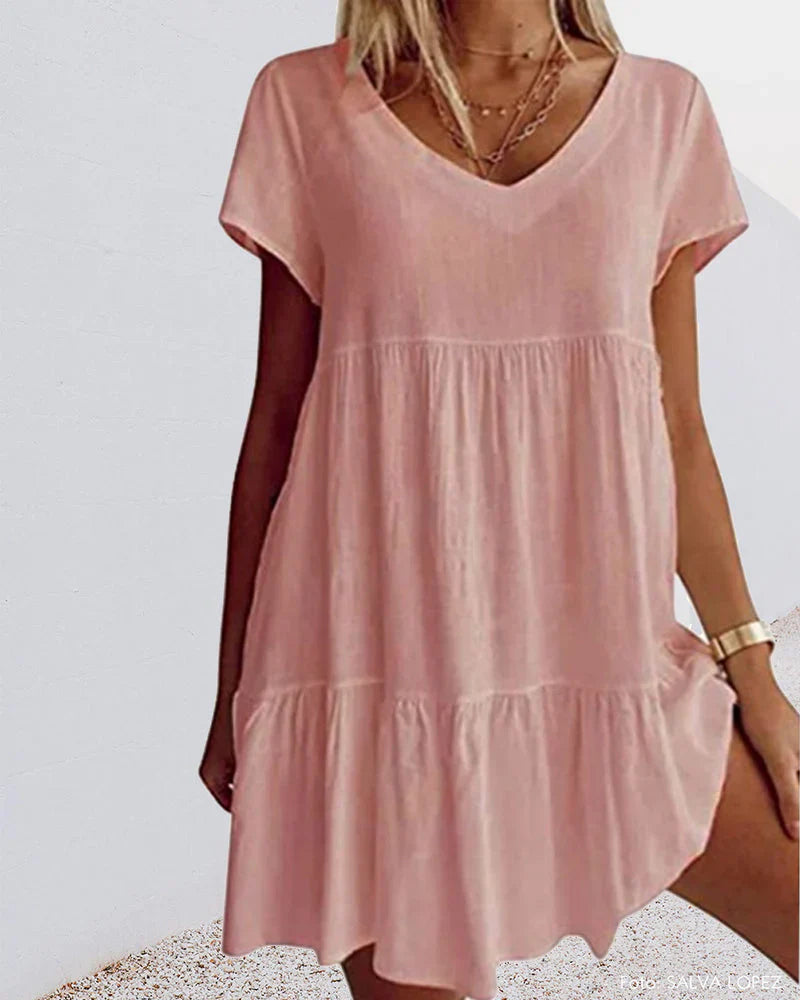 Levoire | Robe Décontractée En Mélange De Coton Avec Manches Courtes Et Détails En Volants Rosa