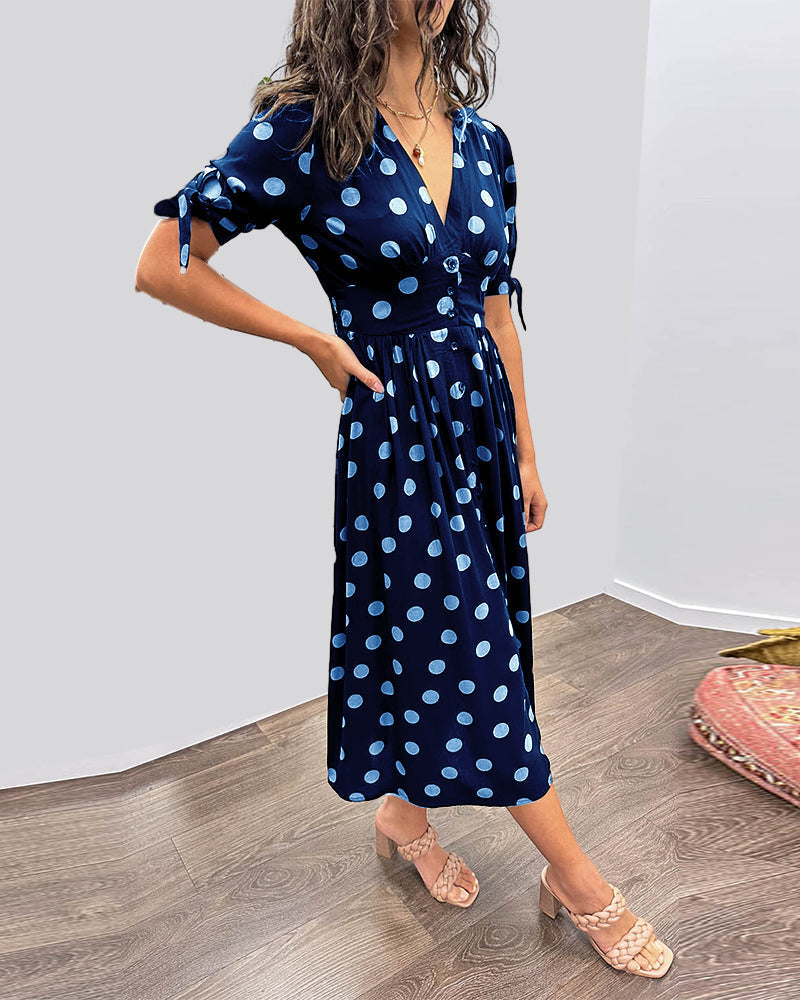 Levoire | Robe Midi Elegante À Pois Coupe A Femmes