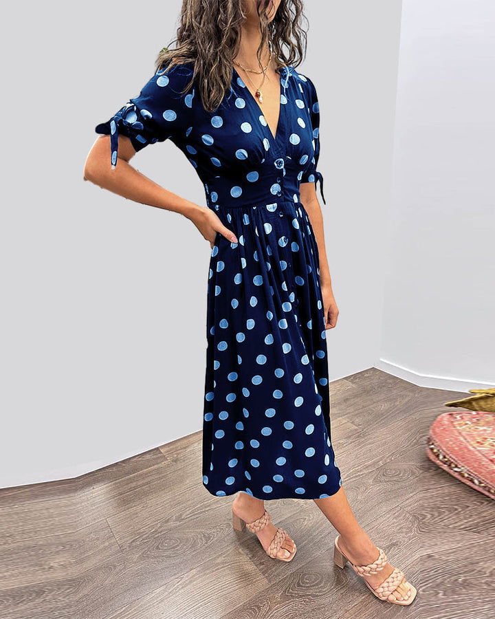 Levoire | Robe Midi Elegante À Pois Coupe A Femmes