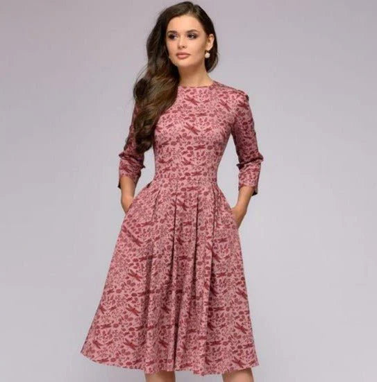 Levoire | Robe Midi Avec Jupe Évasée Et Imprimé Floral Pour Un Look Féminin Rosa
