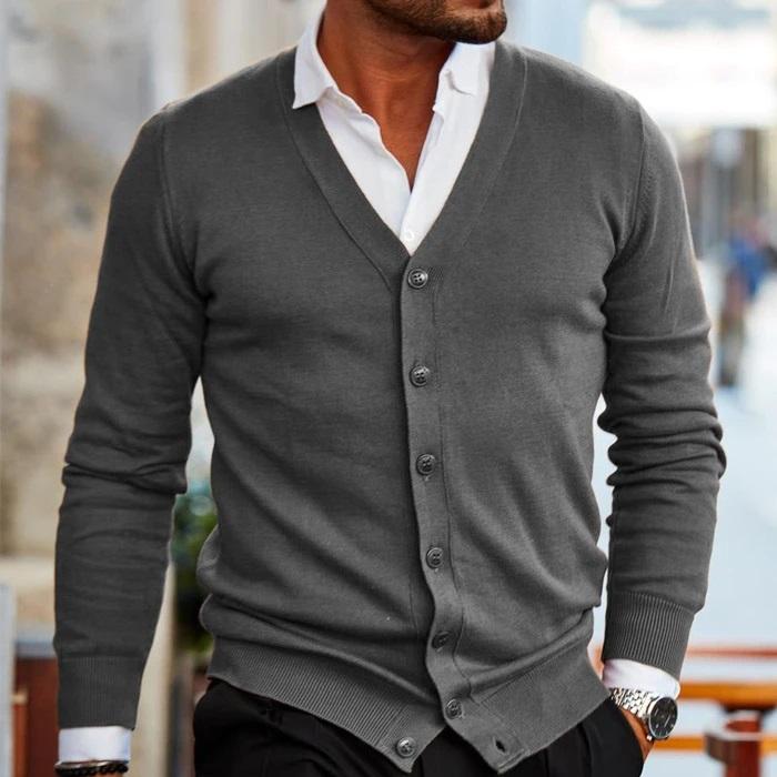 Levoire | V-Couverture Pull À Manches Longues En Tricot Avec Bouton Gris foncé