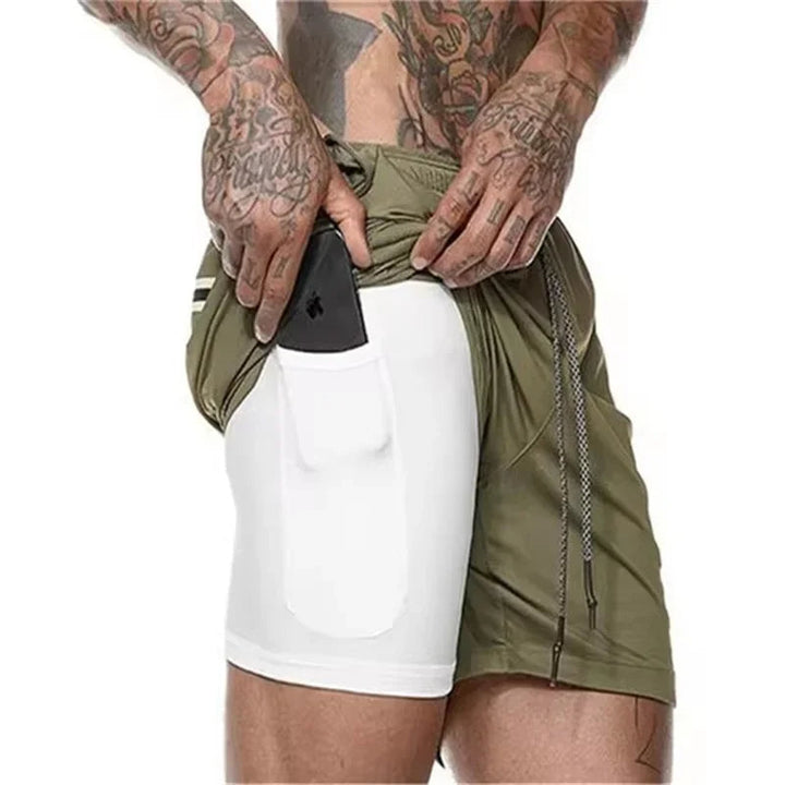 Levoire | 2 en 1 Shorts de sport pour hommes vert olive