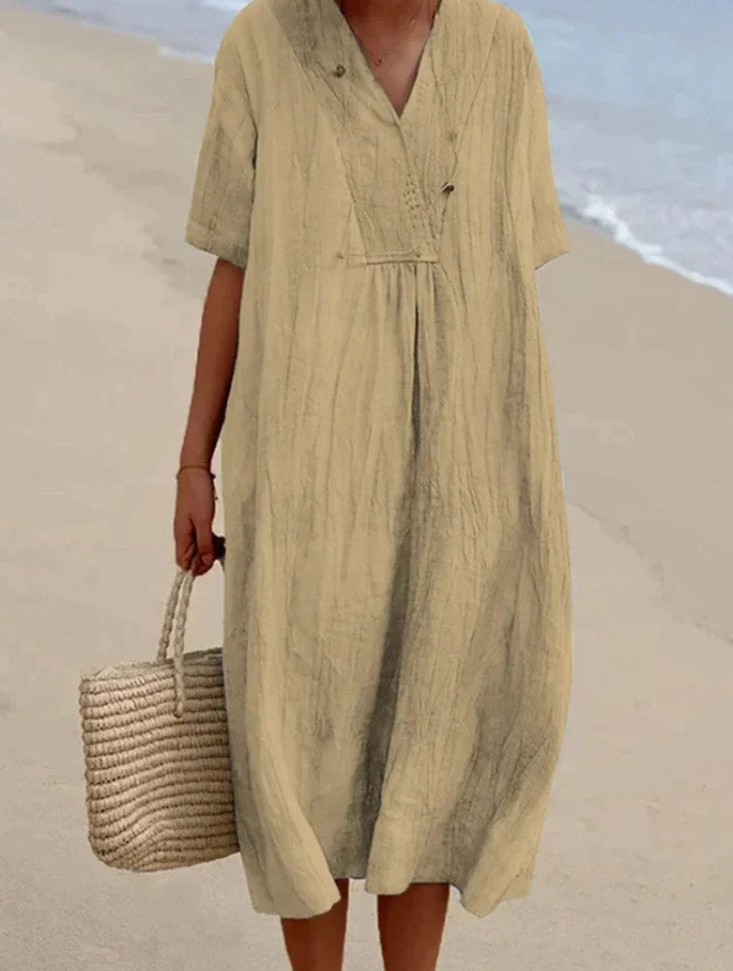 Levoire | Robe Femme Tendance Robe Midi Aérée pour le Printemps/Été Khaki