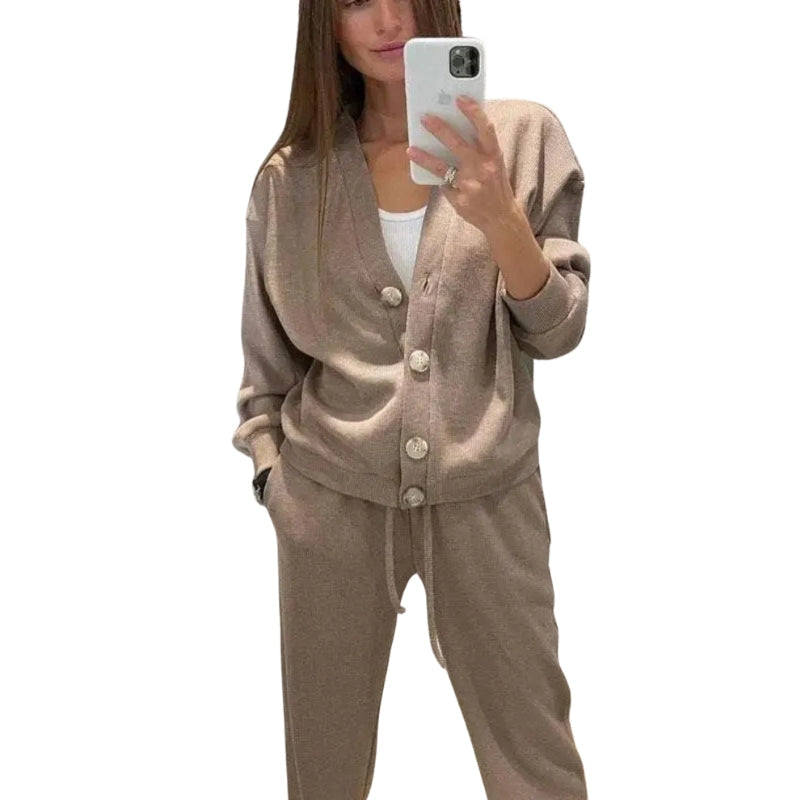 Levoire | Ensemble À Deux Pièces Avec Un Pull En Tricot À Manches Longues Et Un Pantalon Avec Réglage À Cordon Khaki