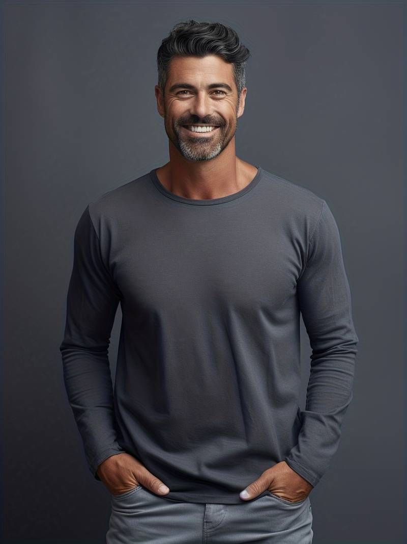 Levoire | T-shirt à manches longues pour hommes Design simple Pull pour hommes Gris foncé
