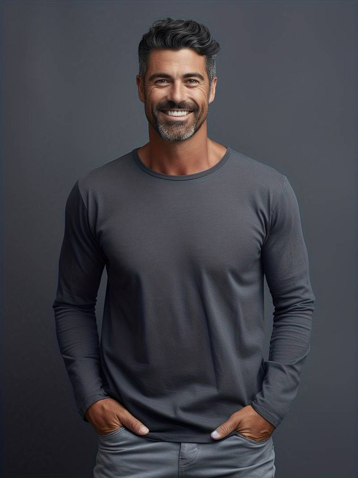 Levoire | T-shirt à manches longues pour hommes Design simple Pull pour hommes Gris foncé