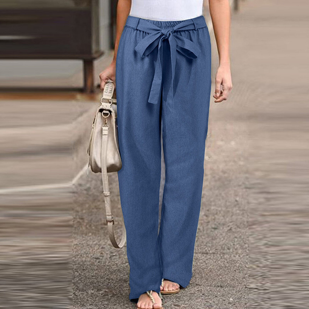 Levoire | Pantalon d'été en lin léger pour femmes Pantalon tendance pour femmes Bleu