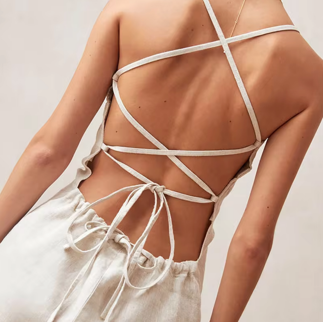 Levoire | Robe Courte En Lin Et Coton Avec Dos Croisé