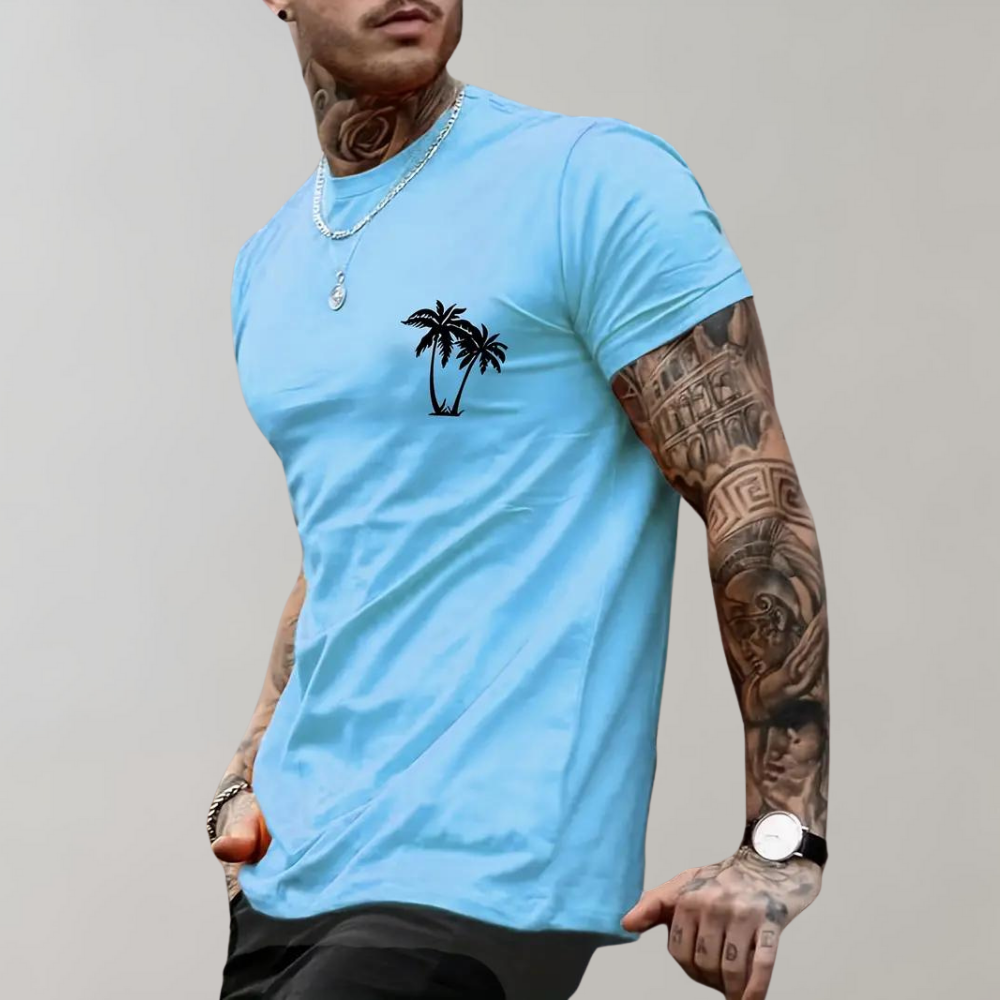 Levoire | T-shirt graphique pour homme avec imprimé palmier look d'été Turquoise