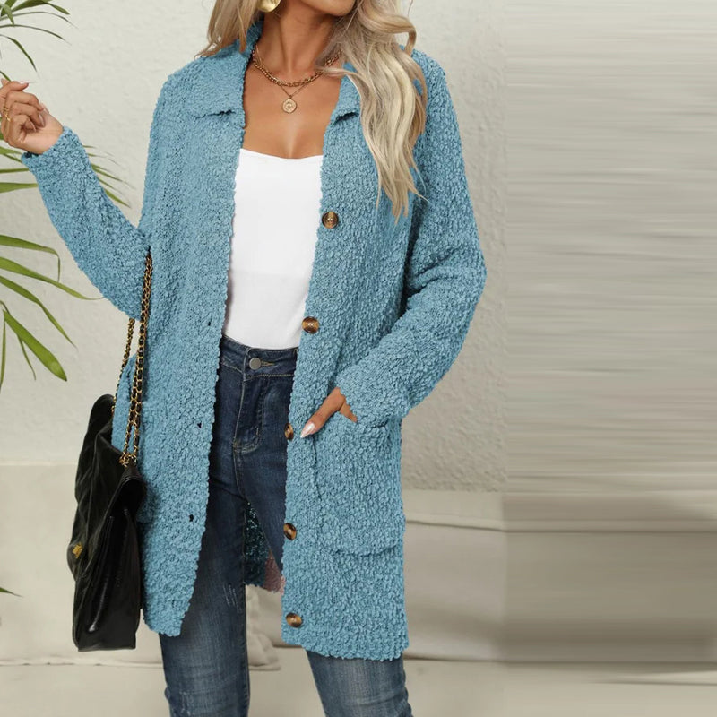 Levoire | Veste En Tricot Unie Décontractée Pour Femmes Bleu