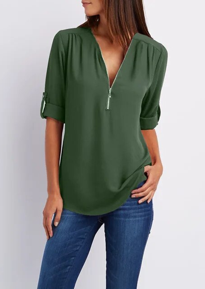 Levoire | Élégante Blouse À Décolleté En V Pour Femmes Vert