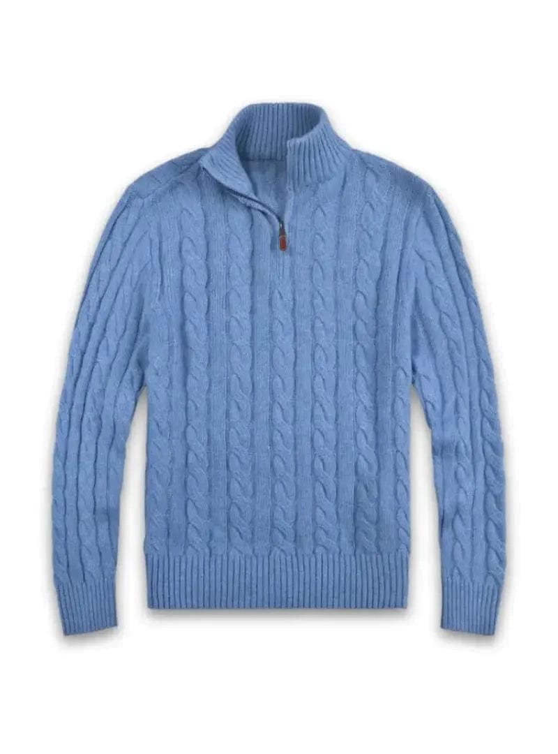 Levoire | Pull en laine à col zippé à manches longues plus chaud Bleu