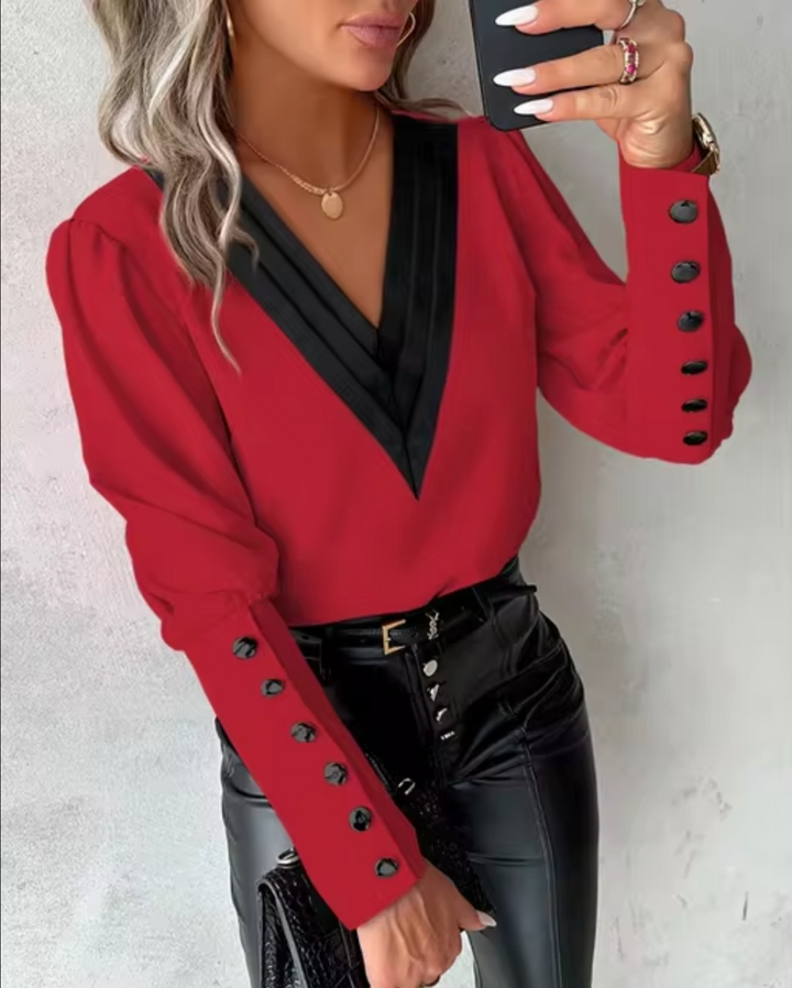 Levoire | Blouse Élégante Col En V Élégante & Confortable Chaque Saison Rot