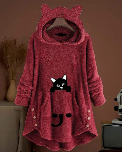 Levoire | Pull À Capuche Long Avec Capuche Et Design Unique D'Impression De Chat Rot