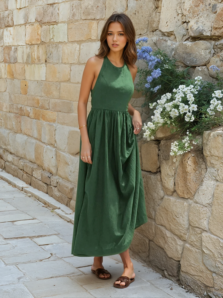 Levoire | Élégant Robe Longue Unie À Col Halter Vert
