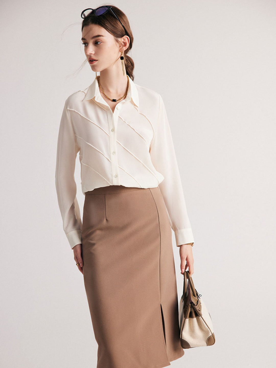 Blouse en Soie Rayée Texturée