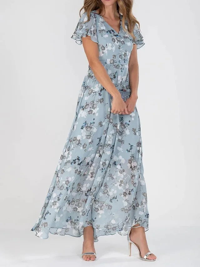 Levoire | Robe Maxi Avec Imprimé Floral Gris-Bleu