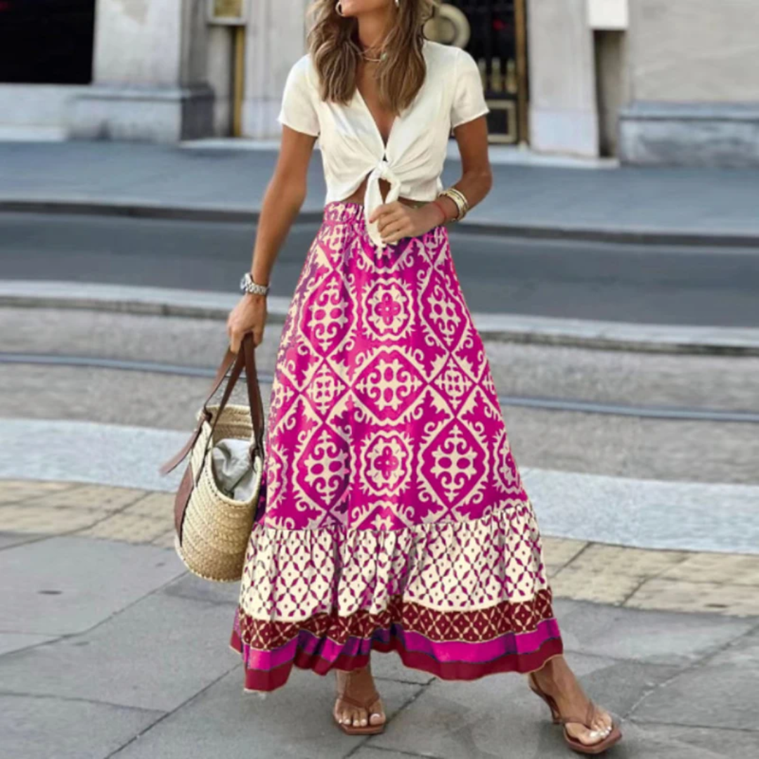 Levoire | Pantalon taille haute géométrique tendance pour un port décontracté Rose tendre